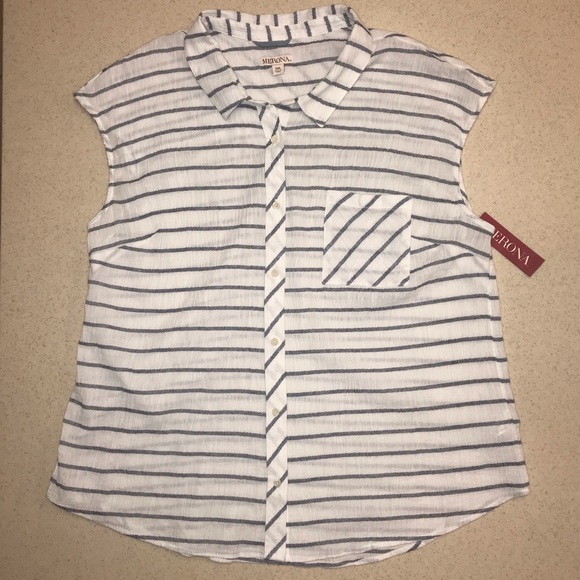 🌴3/$20 Merona Seersucker Button Down Top white B… - Picture 3 of 8